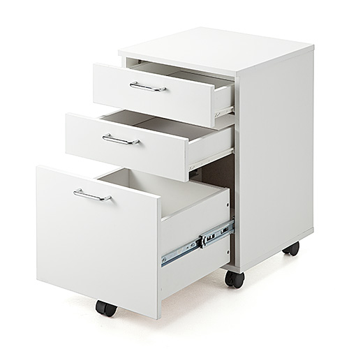 【アウトレット】デスクワゴン(木製・キャスター付・3段・チェスト・キャビネット・ホワイト)