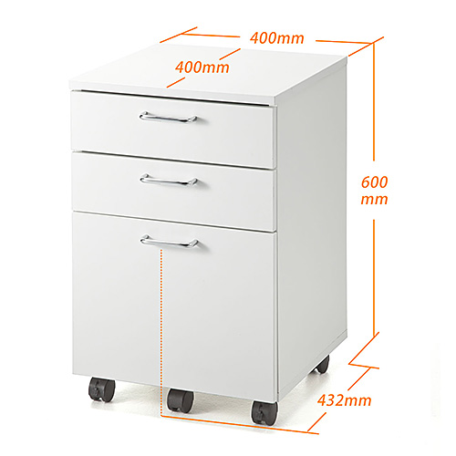 【アウトレット】デスクワゴン(木製・キャスター付・3段・チェスト・キャビネット・ホワイト)