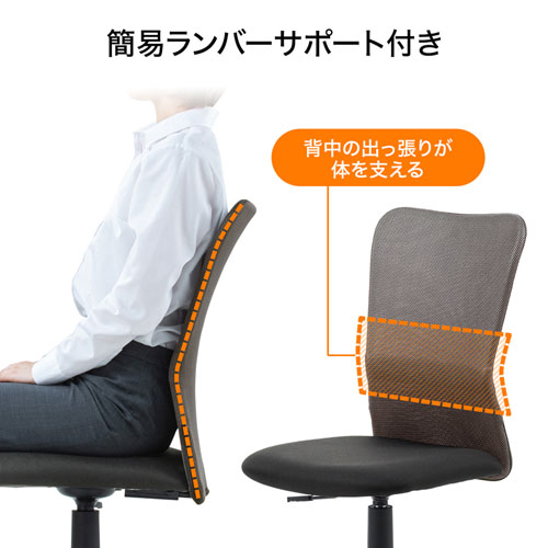 【アウトレット】オフィスチェア(メッシュ・肘なし・ランバーサポート・グレー)