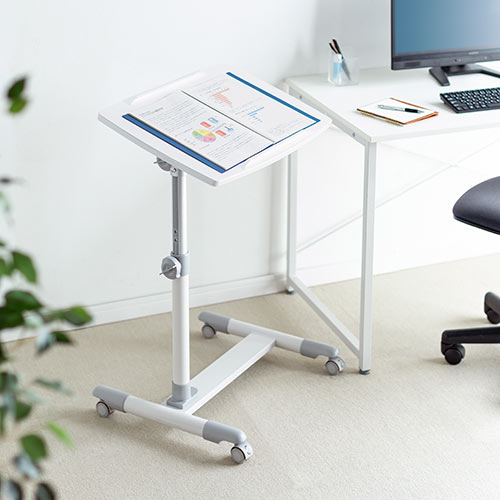 【アウトレット】ノートパソコンデスク(ノートPC台・高さ調整・角度調整・テレワーク・在宅勤務・サイドテーブル・ベッド・ソファーサイド・ホワイト)