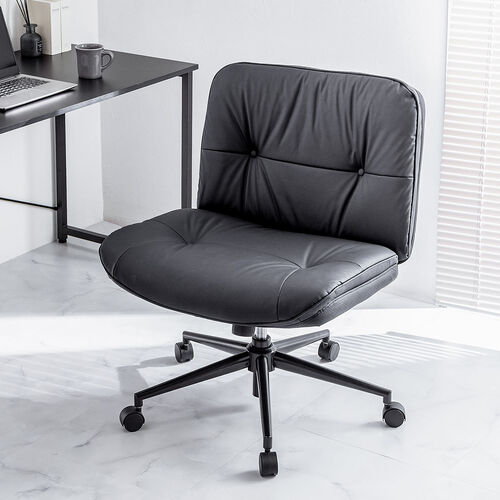 あぐら椅子 幅66cm 幅広座面 PUレザー生地 ロッキング機能 キャスターつき ブラック