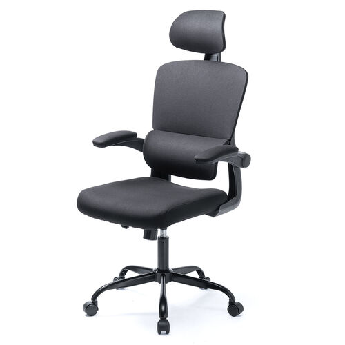 【アウトレット】メッシュチェア 跳ね上げ式アームレスト 大型ランバーサポート ヘッドレスト付き