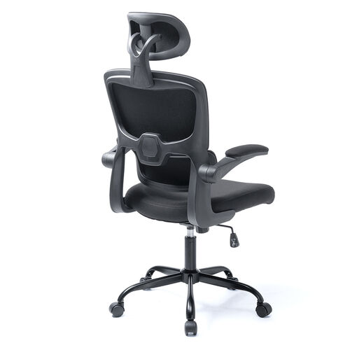 【アウトレット】メッシュチェア 跳ね上げ式アームレスト 大型ランバーサポート ヘッドレスト付き