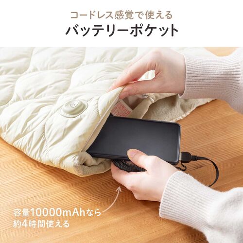 2WAYフットウォーマー USB A給電式 ミニ電気ブランケット ひざ掛け 3段階温度調整 ホワイト