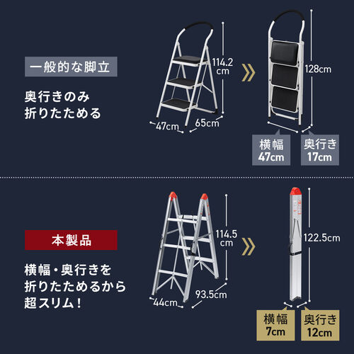 スティック型 脚立 3段 軽くて丈夫なアルミ製フレーム 耐荷重150kg