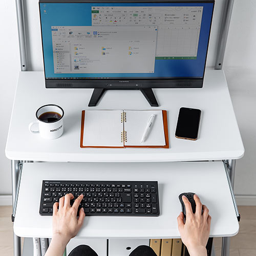 【アウトレット】パソコンデスク(幅75cm・コンパクト・省スペース・プリンター台付・キャスター付・ホワイト)