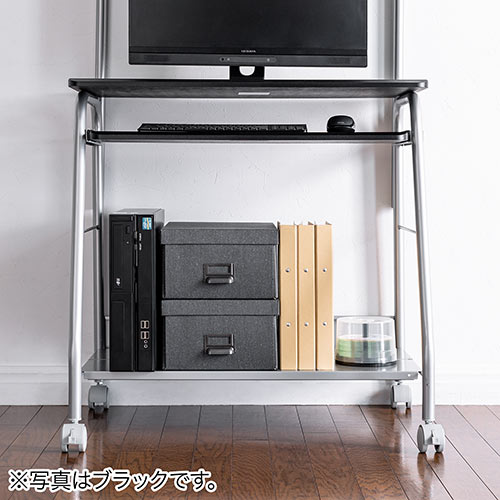 【アウトレット】パソコンデスク(幅75cm・コンパクト・省スペース・プリンター台付・キャスター付・ホワイト)