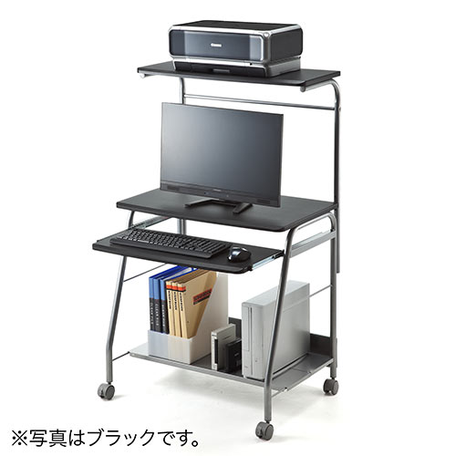【アウトレット】パソコンデスク(幅75cm・コンパクト・省スペース・プリンター台付・キャスター付・ホワイト)