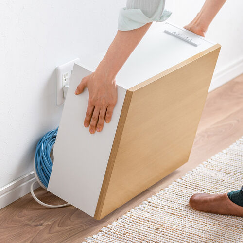 【アウトレット】ルーター収納ボックス・目隠しボックス・ケーブルボックス コンセント付き 木製 スリム 壁面収納 電話台 幅50cm ライトブラウン