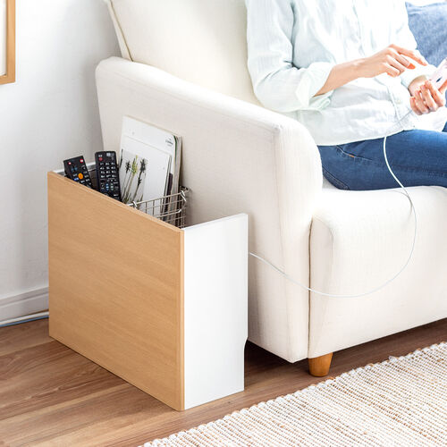 【アウトレット】ルーター収納ボックス・目隠しボックス・ケーブルボックス コンセント付き 木製 スリム 壁面収納 電話台 幅50cm ライトブラウン