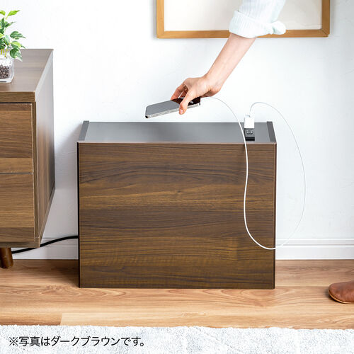 【アウトレット】ルーター収納ボックス・目隠しボックス・ケーブルボックス コンセント付き 木製 スリム 壁面収納 電話台 幅50cm ライトブラウン