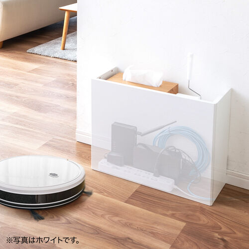 【アウトレット】ルーター収納ボックス・目隠しボックス・ケーブルボックス コンセント付き 木製 スリム 壁面収納 電話台 幅50cm ライトブラウン