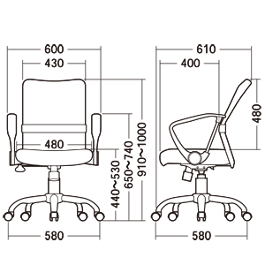【アウトレット】メッシュチェア(ミドルバック・スチール脚・肘付き)