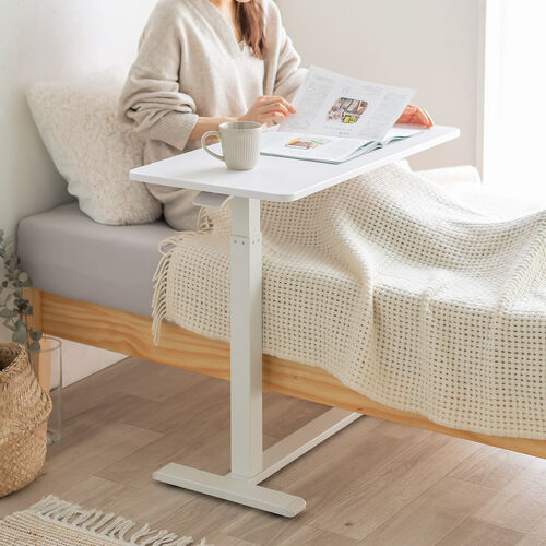 ■イノウエ ユーティリティサイドテーブル 本体ホワイト 天板ホワイト W1200D450H700 BLGW124SWH(3701649)[送料別途見積り][法人・事業所限定][直送] アウトレットサイドテーブル ガス圧昇降式 幅80cm 奥行40cm 低床