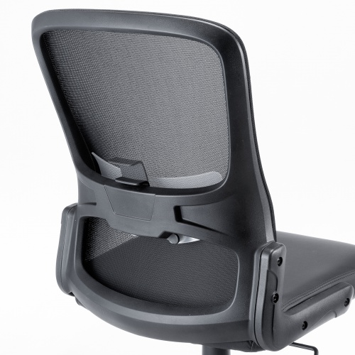 【アウトレット】メッシュチェア ビニールレザー座面 背座一体型ロッキング キャスター付き ブラック