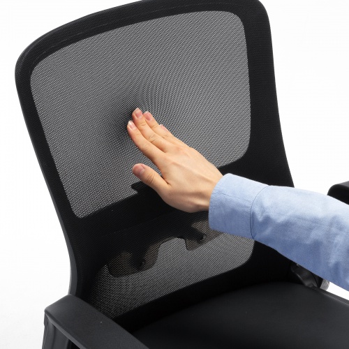 【アウトレット】メッシュチェア ビニールレザー座面 背座一体型ロッキング キャスター付き ブラック