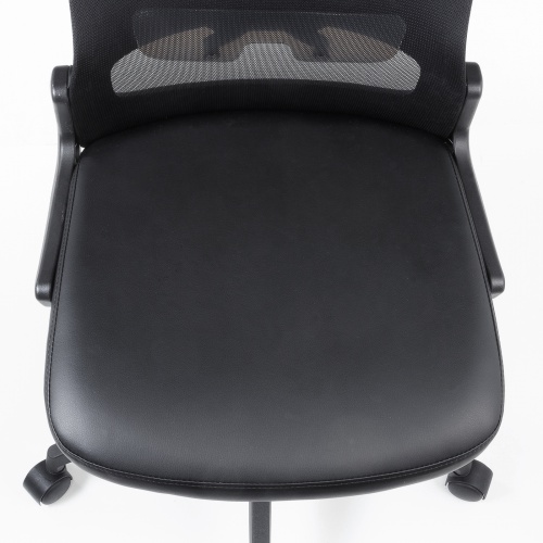 【アウトレット】メッシュチェア ビニールレザー座面 背座一体型ロッキング キャスター付き ブラック