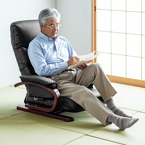 【寝れる椅子】回転座椅子(リクライニング・360度回転・PUレザー・ハイバック・肘付き・小物収納ポケット付き)