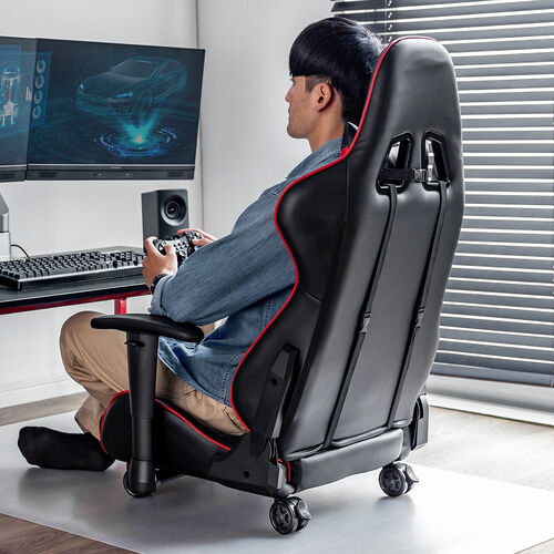 ゲーミング座椅子 ゲーミングチェア キャスター リクライニング レバー式 稼働式アームレスト レッド