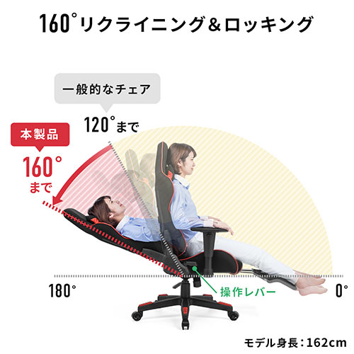 【寝れる椅子】リクライニングチェア（オットマン付・ゲーミングチェア・ロッキング・ハイバック・バケットシート・160°リクライニング・高さ調整可能肘掛け・ウレタンキャスター)