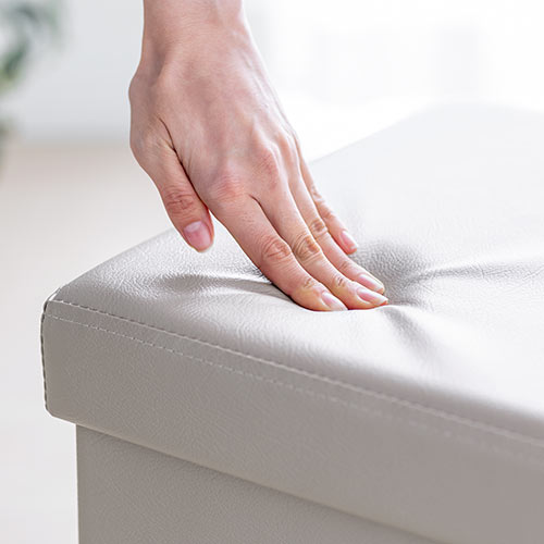 【アウトレット】折りたたみ収納スツール PUレザー 幅76cm 2人掛けサイズ 耐荷重200kg グレージュ