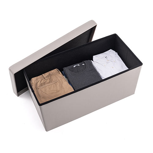 【アウトレット】折りたたみ収納スツール PUレザー 幅76cm 2人掛けサイズ 耐荷重200kg グレージュ