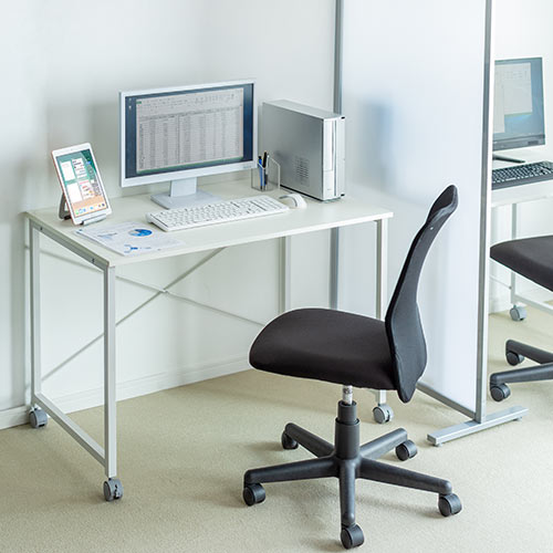【アウトレット】キャスター付きワークデスク(幅100cm・奥行60cm・高さ70cm・ホワイト)