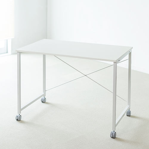 【アウトレット】キャスター付きワークデスク(幅100cm・奥行60cm・高さ70cm・ホワイト)
