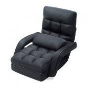 リクライニング座椅子(メッシュ・背もたれ14段階・肘付き・クッション付き・ブラック)