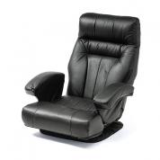 本革 ハイバック座椅子 肘掛け付き レバー式リクライニング 360°回転 コイルスプリング ブラック