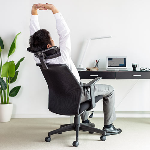 【アウトレット】メッシュチェア ハイバック ロッキング オフィス ヘッドレスト 肘掛け付き ブラック