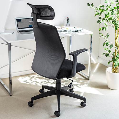 【アウトレット】メッシュチェア ハイバック ロッキング オフィス ヘッドレスト 肘掛け付き ブラック