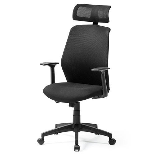 【アウトレット】メッシュチェア ハイバック ロッキング オフィス ヘッドレスト 肘掛け付き ブラック