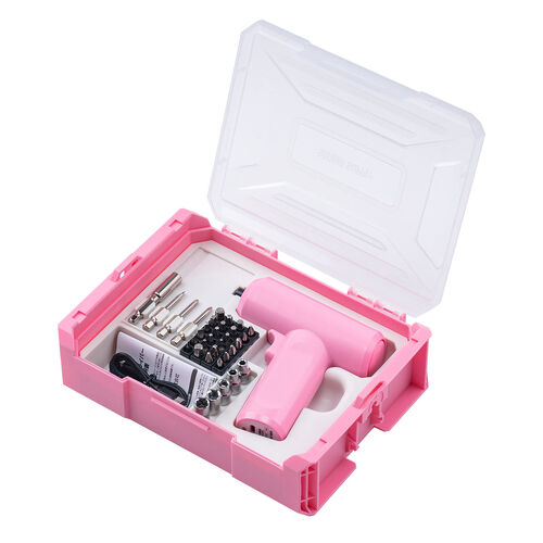 【アウトレット】コードレス電動ドライバー 26-in-1 USB Type-C充電式 LED付き 収納ケース付き ピンク