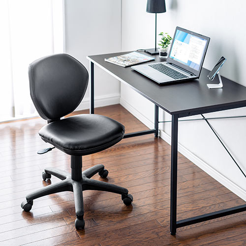 【アウトレット】オフィスチェア ビニールレザー張り ワークチェア ブラック 