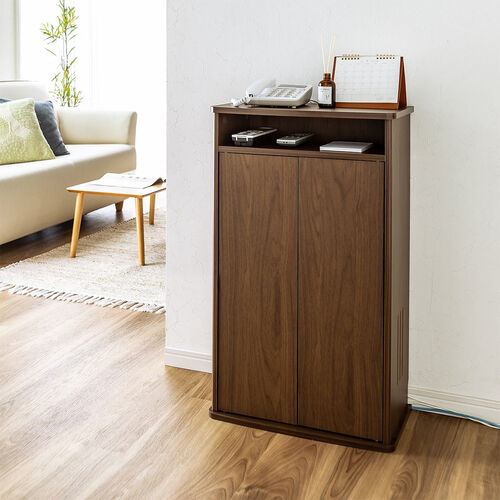 【アウトレット】ルーター収納ボックス 目隠しボックス モデム収納 ラック ケーブルボックス コード収納 木製 扉付き 電話台 幅48cm ダークブラウン