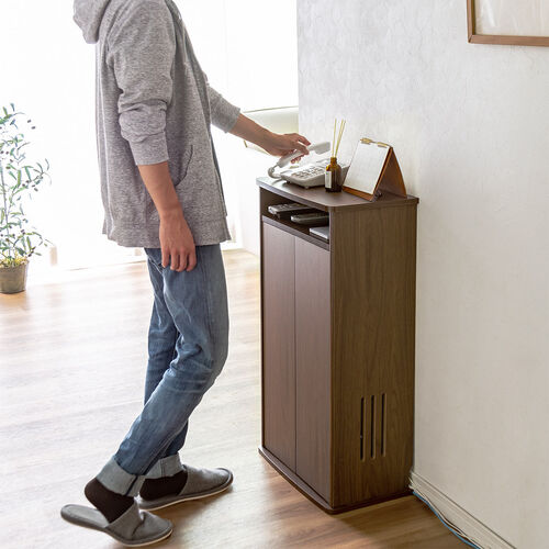 【アウトレット】ルーター収納ボックス 目隠しボックス モデム収納 ラック ケーブルボックス コード収納 木製 扉付き 電話台 幅48cm ダークブラウン