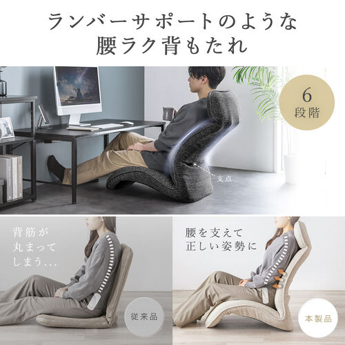 腰ラク座椅子 ヘッドレスト14段階 座面14段階 背もたれ6段階 角度調節 ウレタンクッション ベージュ