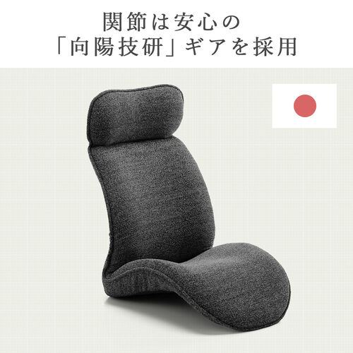 腰ラク座椅子 ヘッドレスト14段階 座面14段階 背もたれ6段階 角度調節 ウレタンクッション ブラック