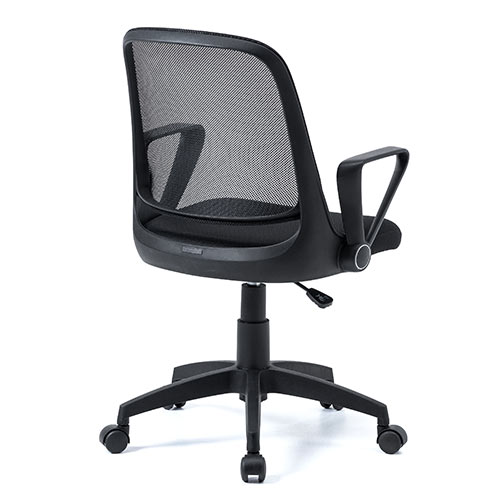 【在庫限り】メッシュチェア 跳ね上げ式アームレスト ミドルバック ブラック