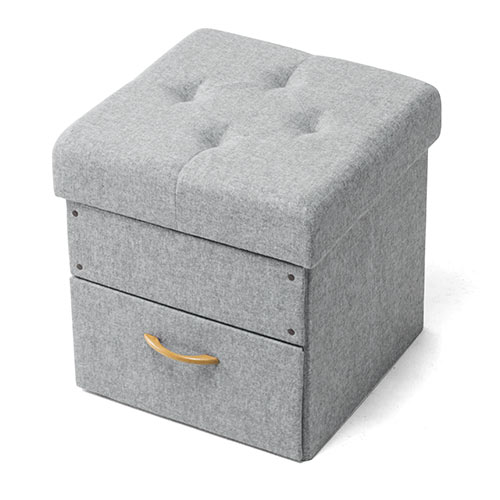 【アウトレット】折りたたみ収納スツール(引き出しタイプ・座面取り外し可能・耐荷重100kg・グレー)