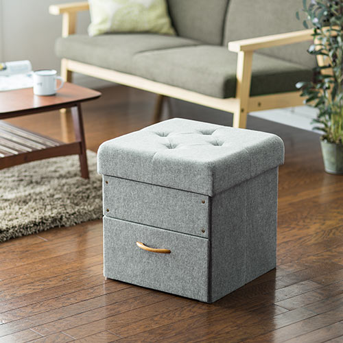 【アウトレット】折りたたみ収納スツール(引き出しタイプ・座面取り外し可能・耐荷重100kg・グレー)