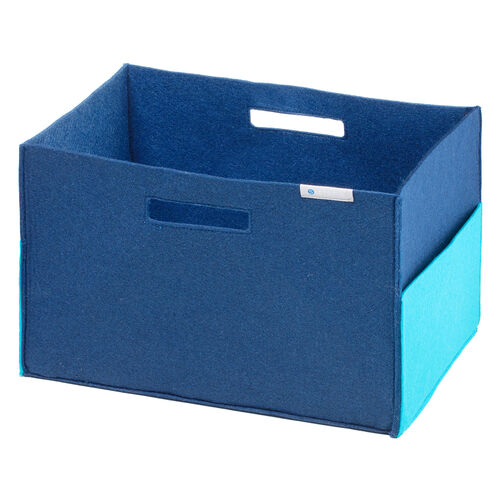 フェルトボックス 収納BOX 収納ケース フェルト 小物入れ ポケット付き　ハンドル付き 幅38cm 奥行25cm 高さ24cm ブルー